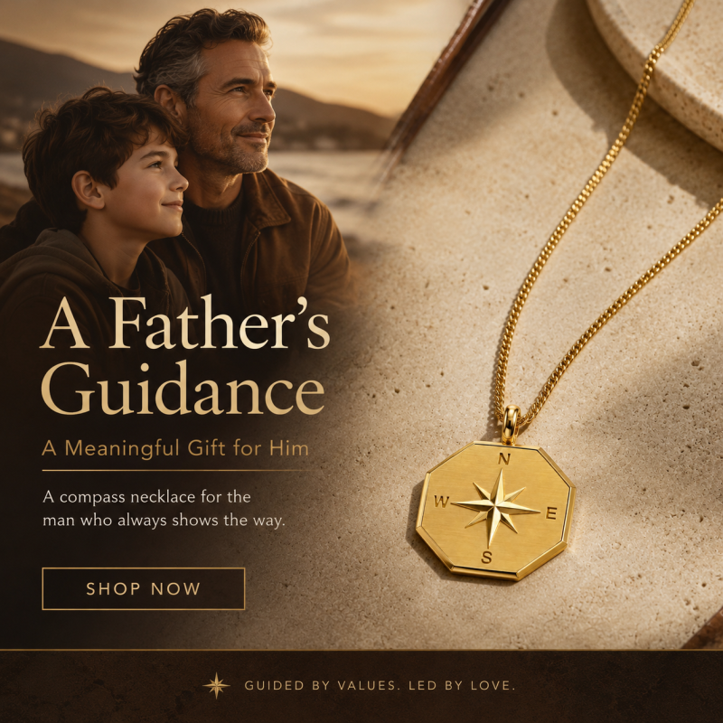 18K Gold Compass Pendant Necklace for Men-4