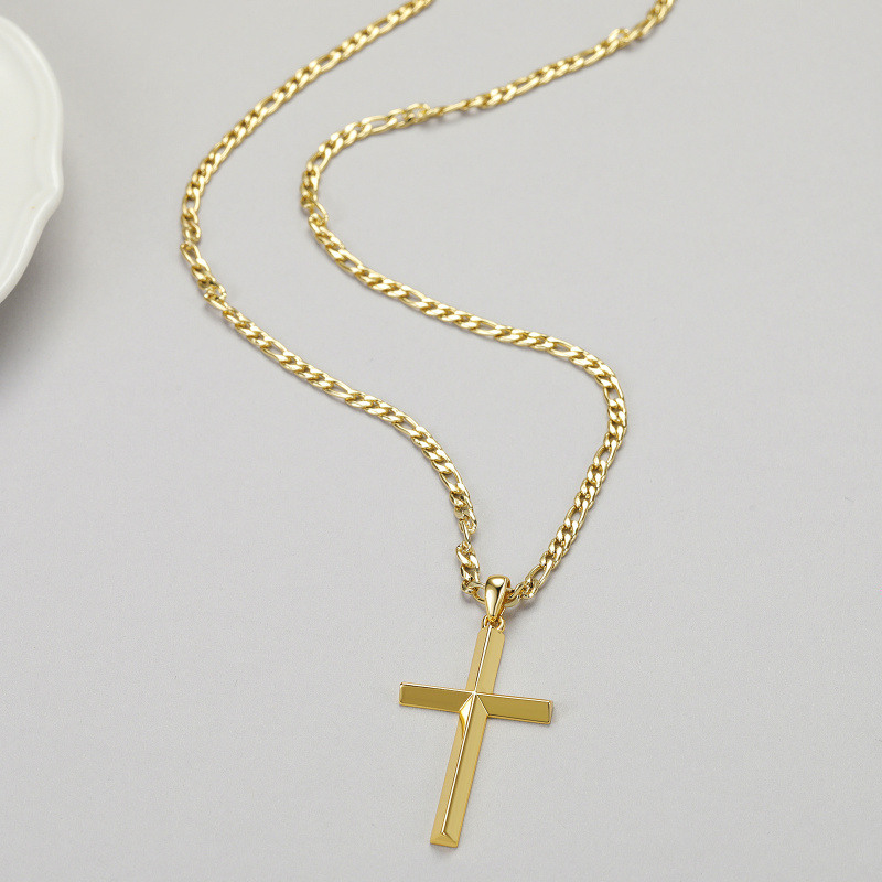 Collier avec pendentif croix en argent sterling plaqué or jaune pour homme-3