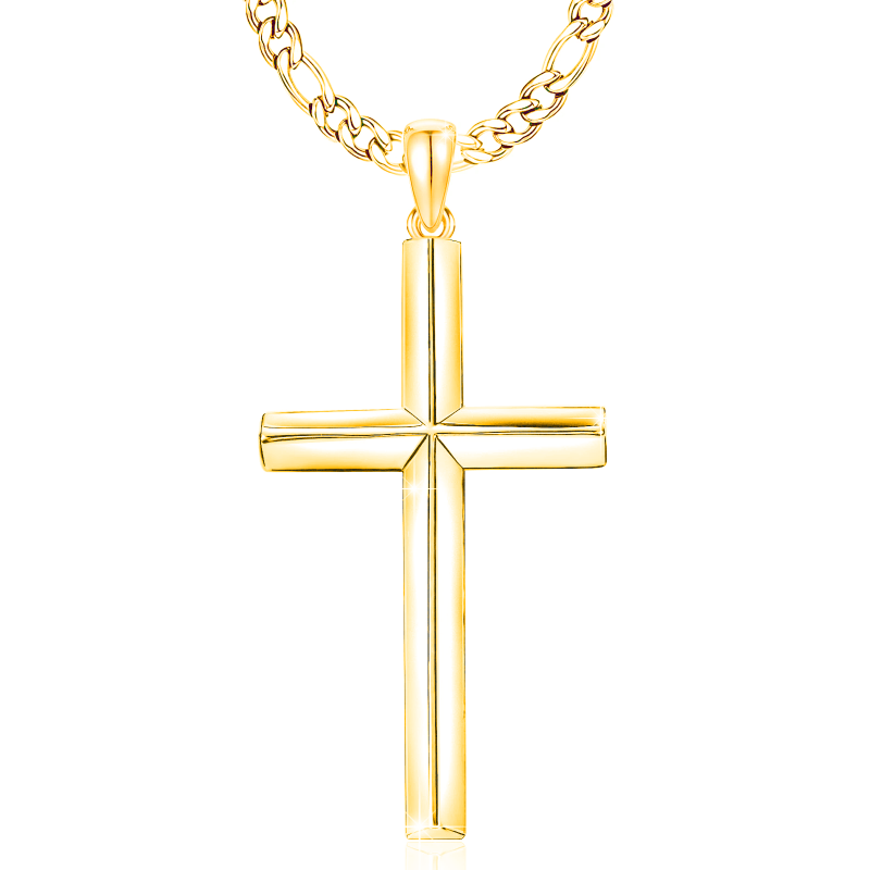 Sterling Silver with Yellow Gold Plated Cross Pendant Necklace for Men-16