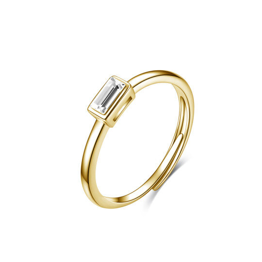 Anello quadrato in argento sterling con cristallo placcato oro giallo