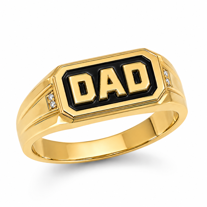 Sterling Silver with Yellow Gold Plated Diamond Father Custom Signet Ring-1