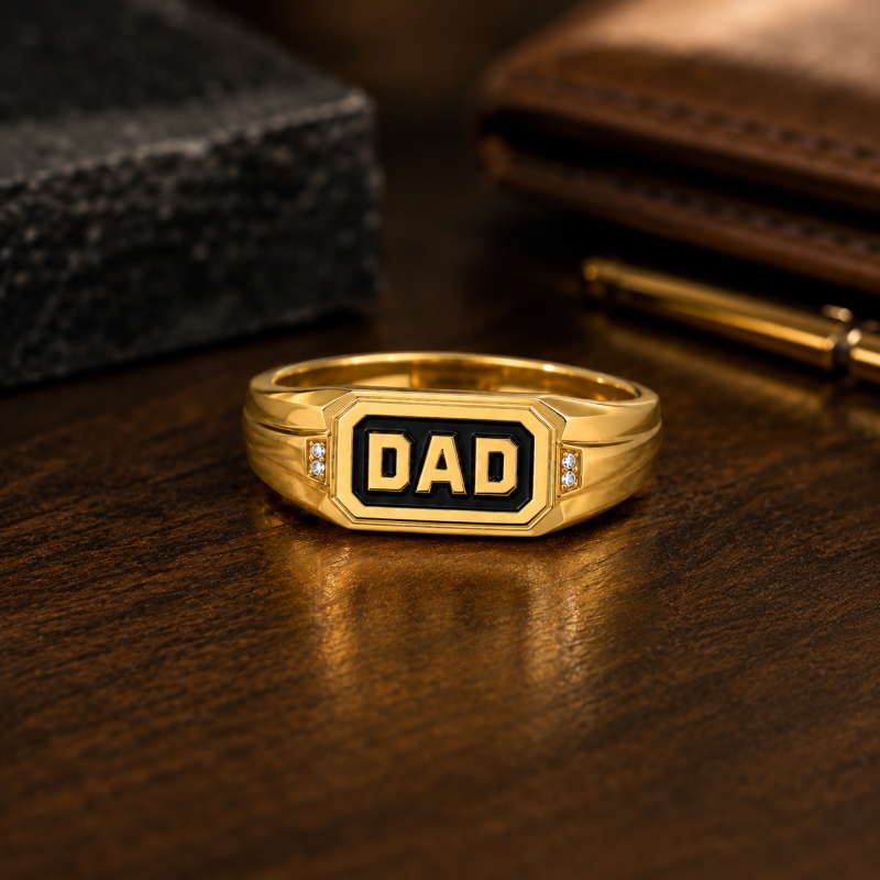 Sterling Silver with Yellow Gold Plated Diamond Father Custom Signet Ring-3