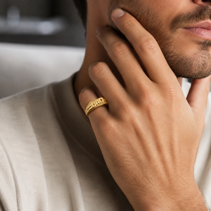 10K Gold Diamond Father Custom Signet Ring-2