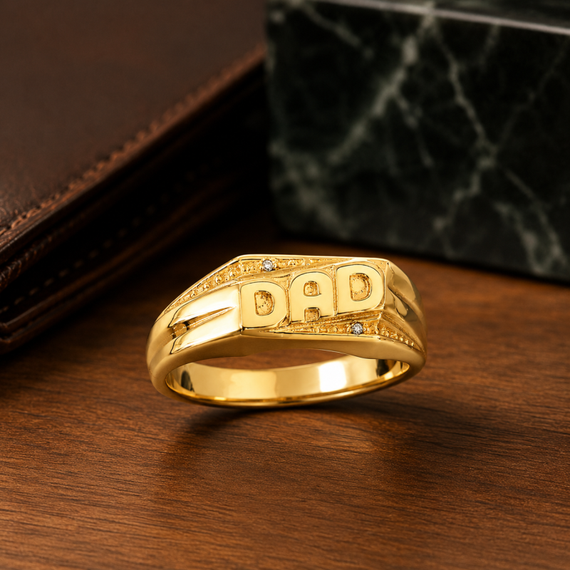 10K Gold Diamond Father Custom Signet Ring-3
