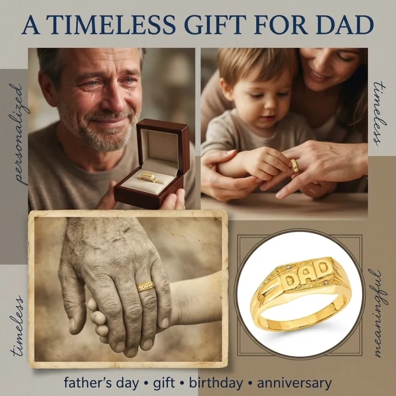 10K Gold Diamond Father Custom Signet Ring-4