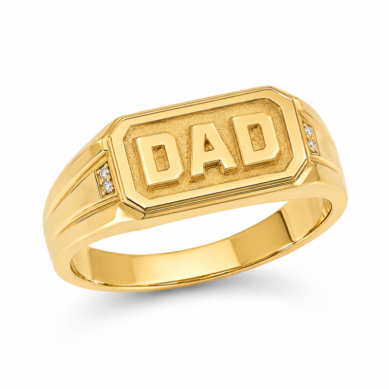 Sterling Silver with Yellow Gold Plated Diamond Father Custom Signet Ring-2
