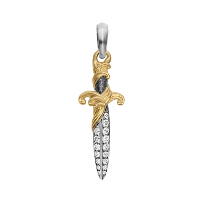 Amuleto de daga de ondas de diamantes en plata de ley con baño de oro amarillo-1