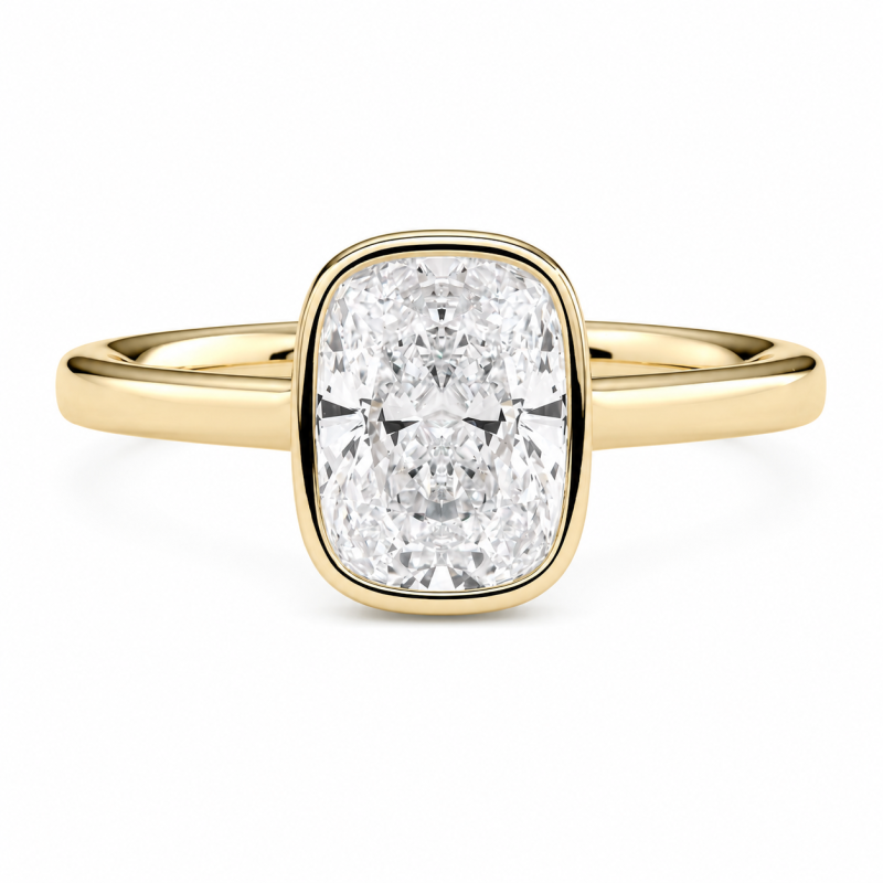 Verlobungsring aus Sterlingsilber mit gelbvergoldetem, länglichem, kissenförmigem, im Labor gezüchtetem Diamanten (Solitär, individuell gefertigt)-5