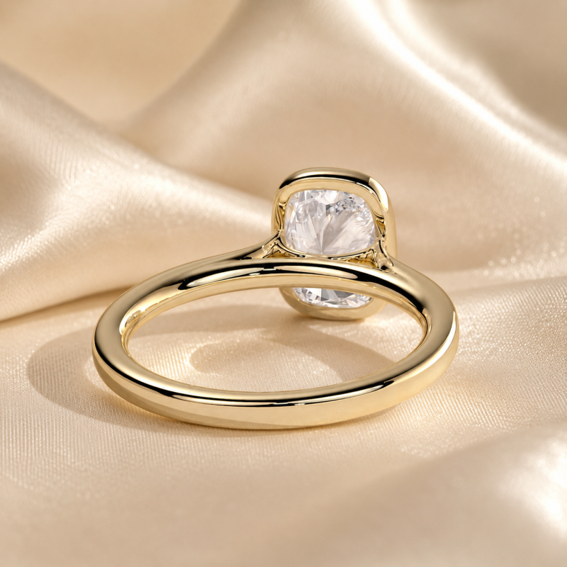 Verlobungsring aus Sterlingsilber mit gelbvergoldetem, länglichem, kissenförmigem, im Labor gezüchtetem Diamanten (Solitär, individuell gefertigt)-5