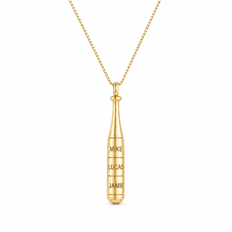 Sterling Silver with Yellow Gold Plated Engravable & Baseball Bat Pendant Necklace for Men-19