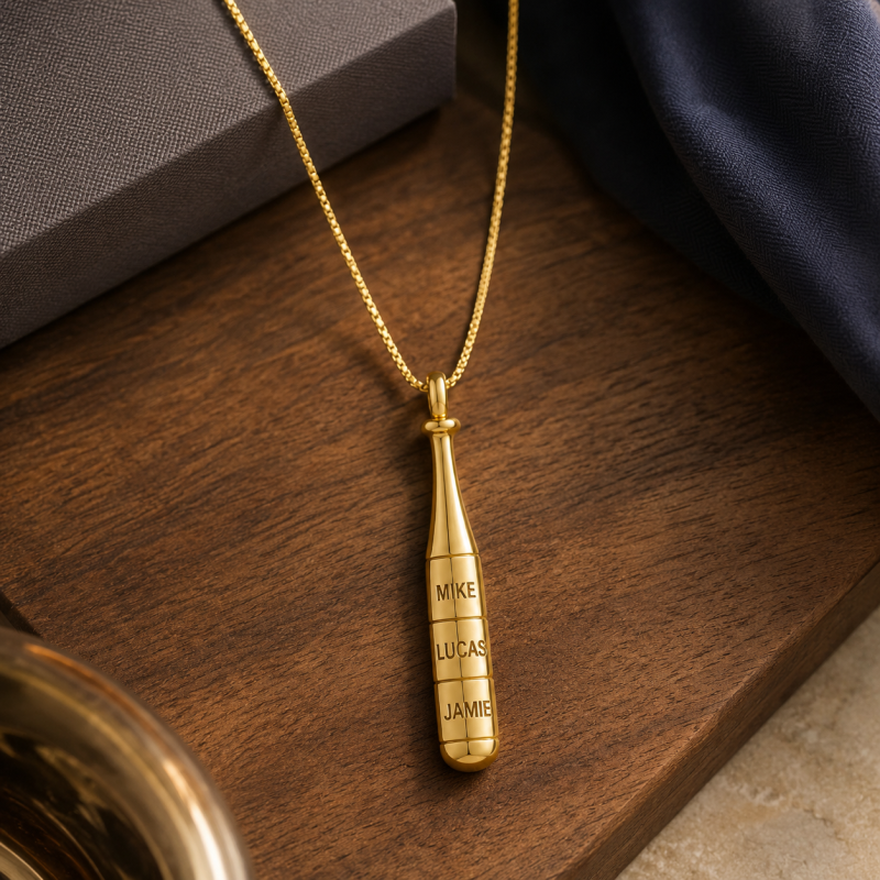 10K Gold Engravable & Baseball Bat Pendant Necklace for Men-3