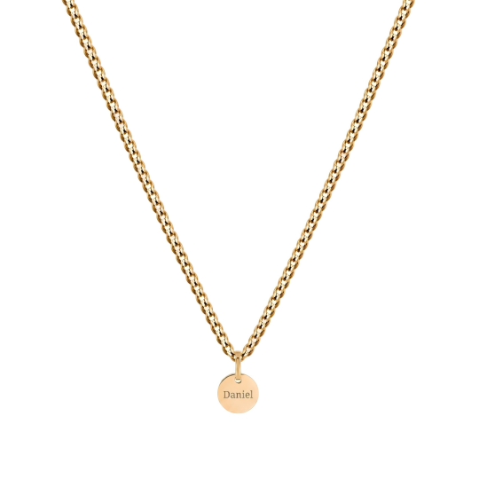 Colar para homem em prata de lei com banho de ouro amarelo e moeda gravável.