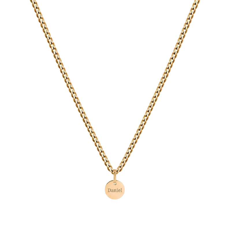 14K Gold Personalized Coin Necklace with Curb Chain-1