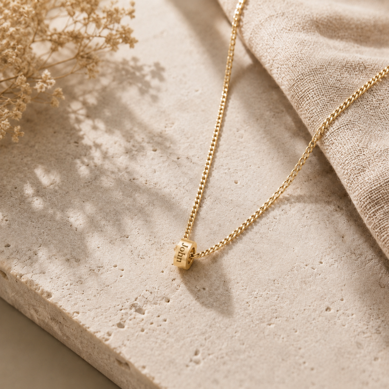 18K Gold Engravable Pendant Necklace for Men with Curb Link Chain-3