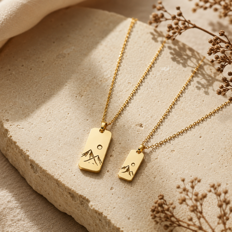 Sterling Silver with Yellow Gold Plated Father & Son & Mountains Pendant Necklace for Men-3