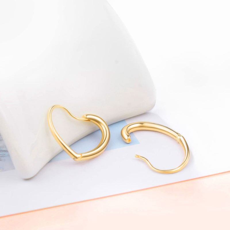 Pendientes de aro corazón de plata de ley con baño de oro amarillo-4