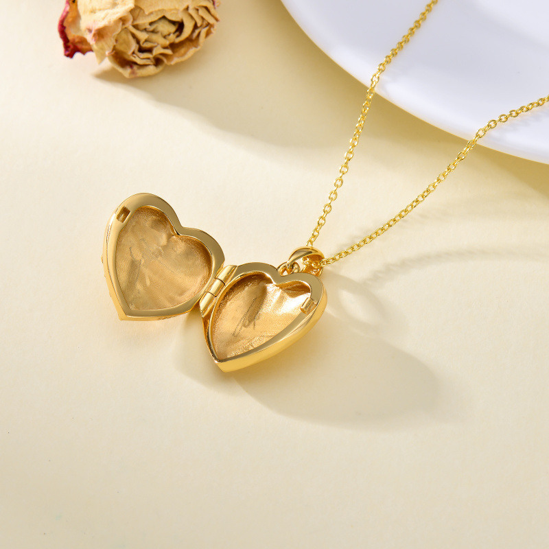 Sterling Silver with Yellow Gold Plated Heart Sunflower Personalized Photo Locket Necklace-5