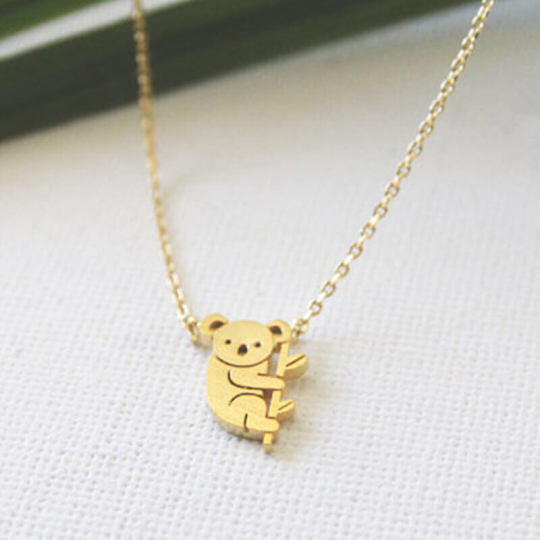 Collier pendentif Koala en argent sterling plaqué or jaune