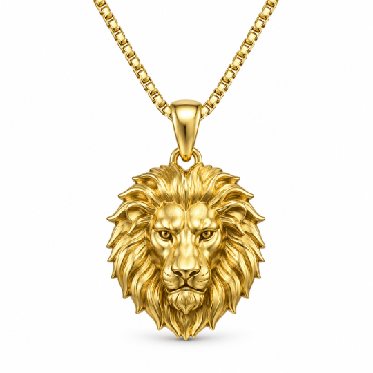 Collana da uomo con ciondolo a leone in argento Sterling placcato oro giallo