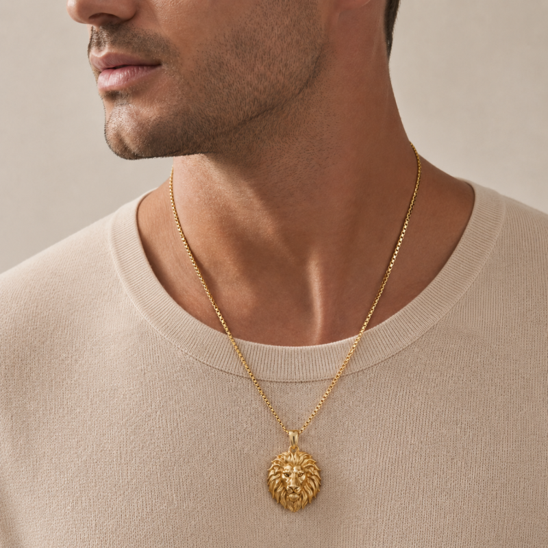 Sterling Silver with Yellow Gold Plated Lion Pendant Necklace for Men-3