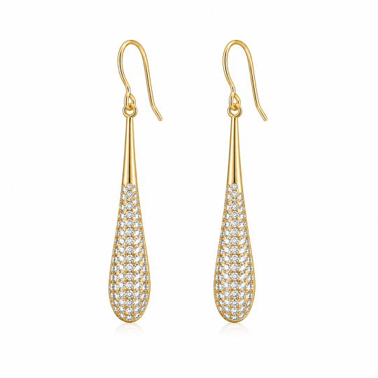 Aretes colgantes de lágrima con medio pavé de moissanita, en plata esterlina chapada en oro amarillo