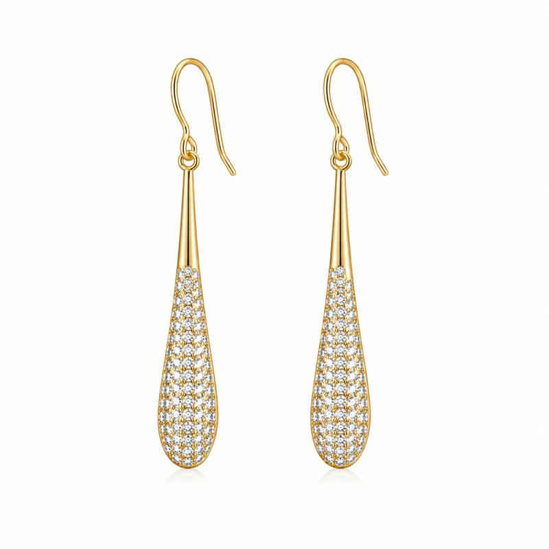 Sterling Silver with Yellow Gold Plated Moissanite Half Pave Teardrop Drop Earrings-7