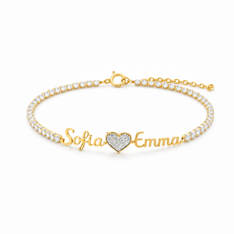 Sterling Silver with Yellow Gold Plated Moissanite Personalized Classic Name Tennis Bracelet-1