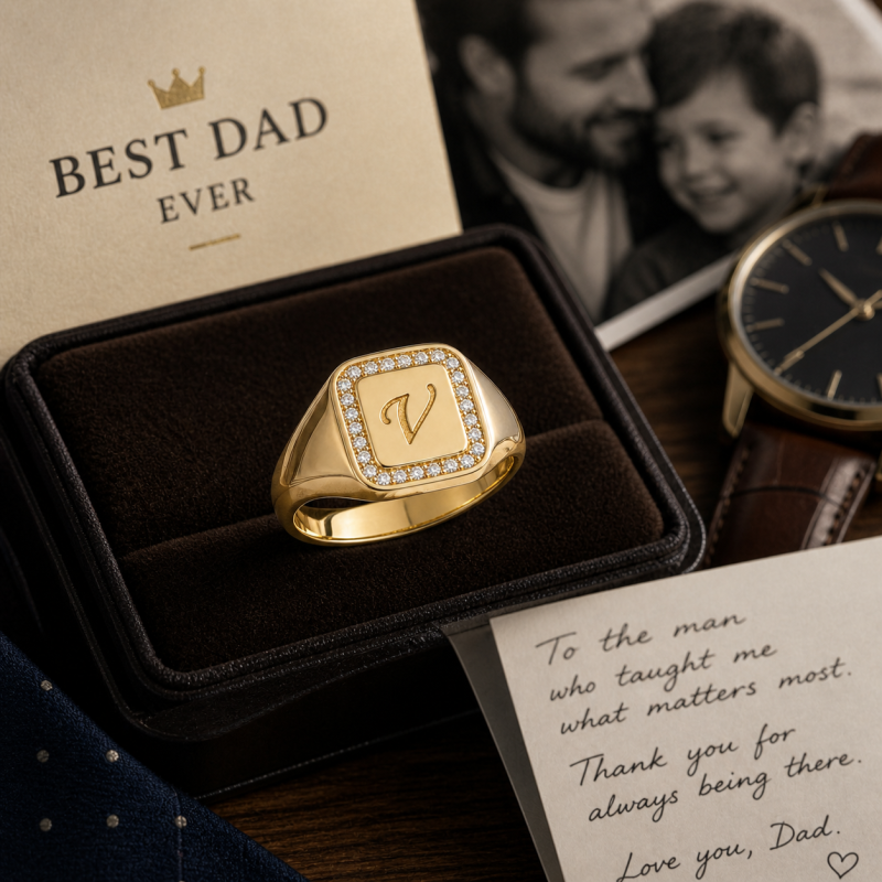 18K Gold Moissanite Personalized Initial Letter Signet Ring for Men-4