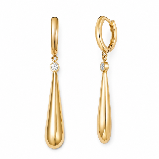 Aretes de aro delgados en forma de lágrima de plata esterlina con moissanita chapada en oro amarillo