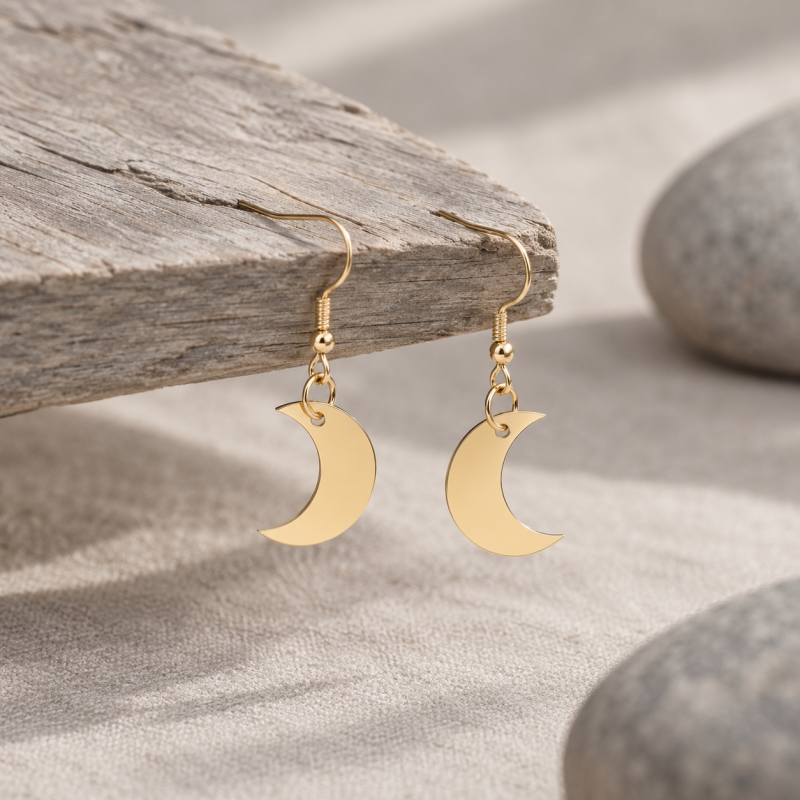 Pendientes colgantes de luna de plata de ley con baño de oro amarillo-5