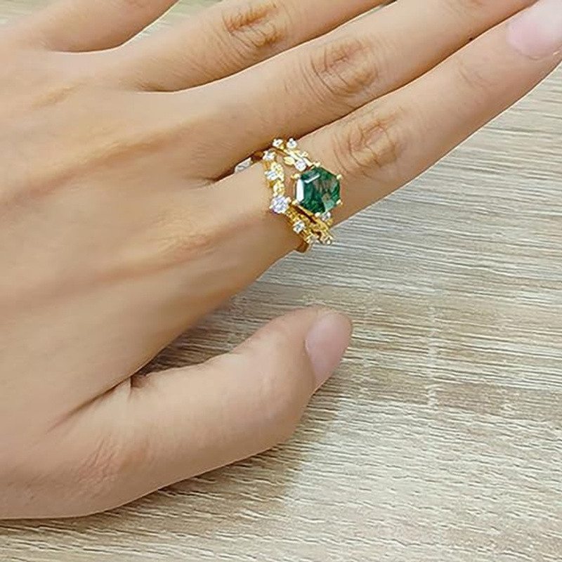 Bague de fiançailles en argent sterling plaqué noir avec agate mousse et gravure personnalisée « Lierre »-2