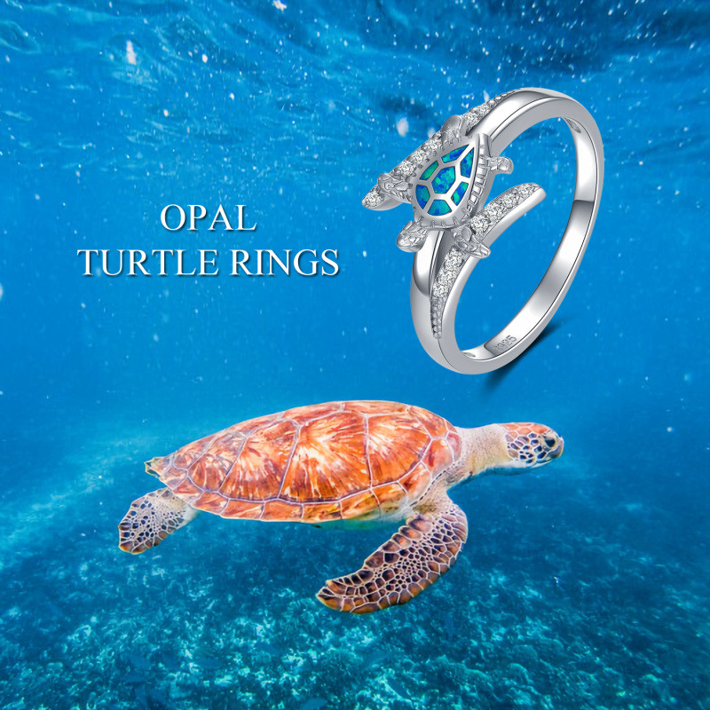 Anillo de tortuga marina de ópalo en plata esterlina-5