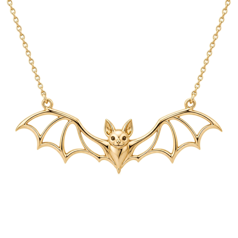 Collar con colgante de murciélago calado de plata de ley con baño de oro amarillo-2