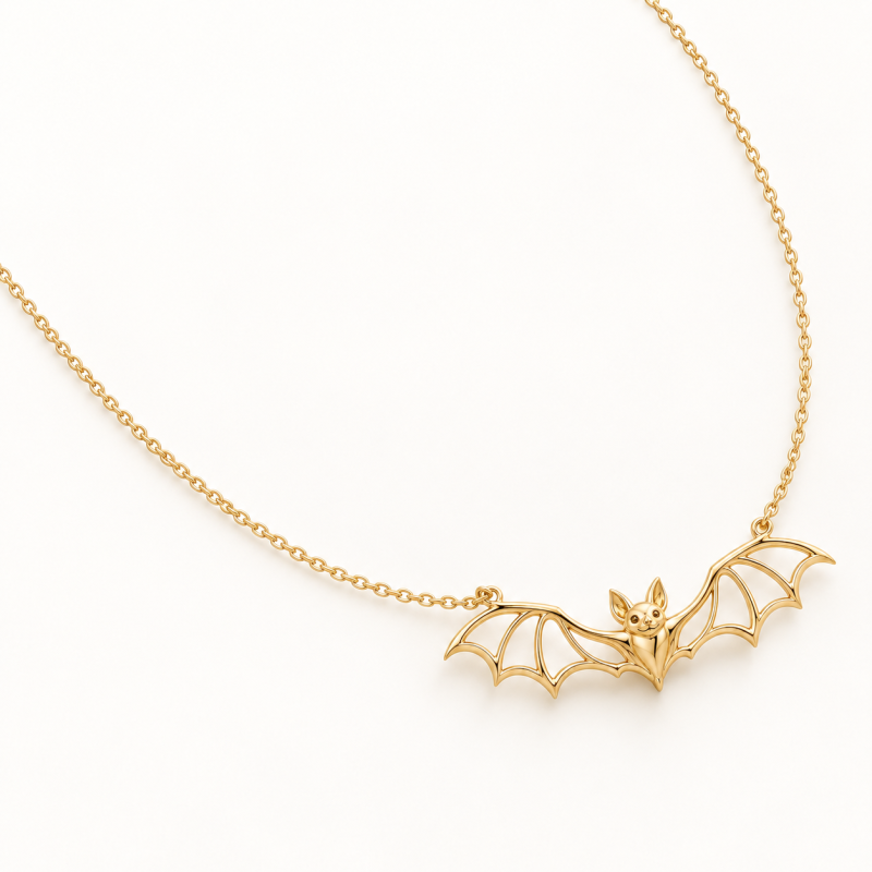 Collar con colgante de murciélago calado de plata de ley con baño de oro amarillo-5