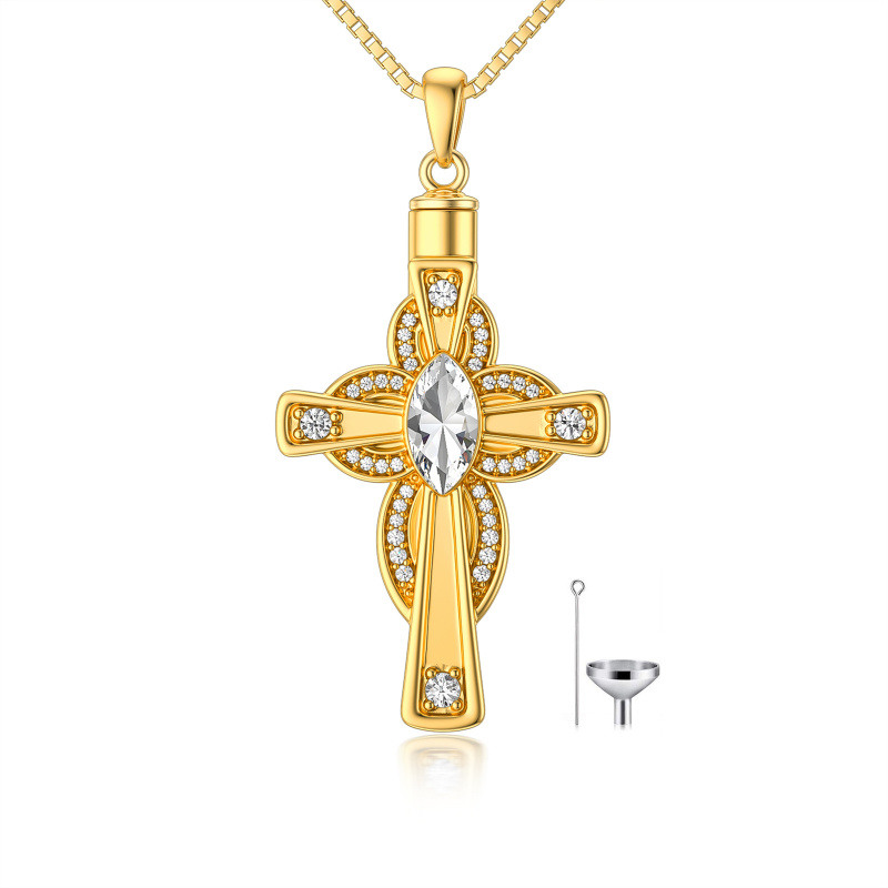 Sterling Silver with Yellow Gold Plated Oval Crystal Cross Urn Necklace for Ashes-19