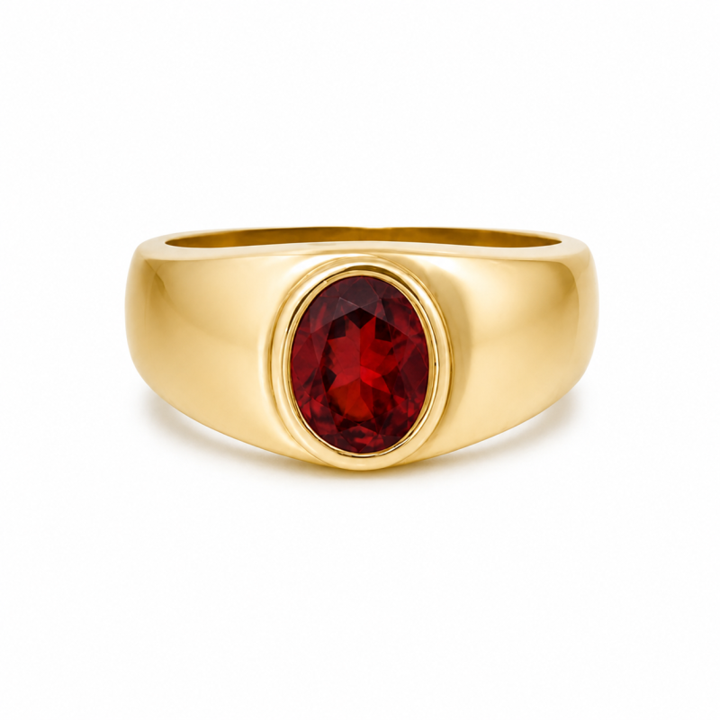 Sterling Silver with Yellow Gold Plated Oval Cut Birthstone Signet Ring for Men-2