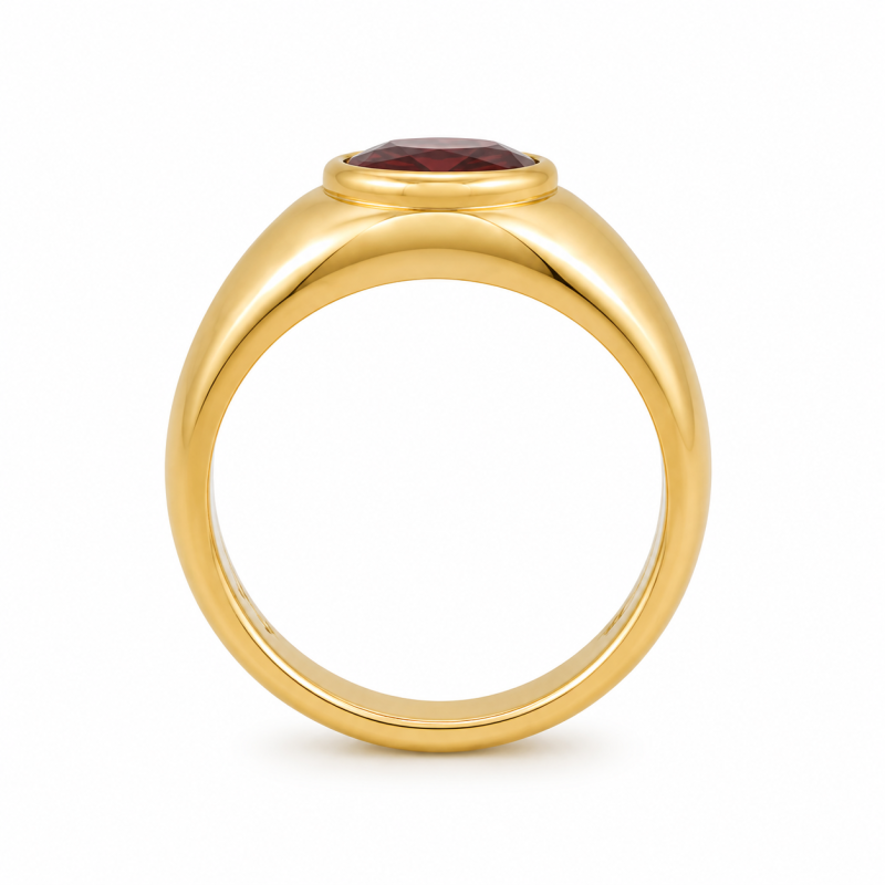 18K Gold Oval Cut Birthstone Signet Ring for Men-3