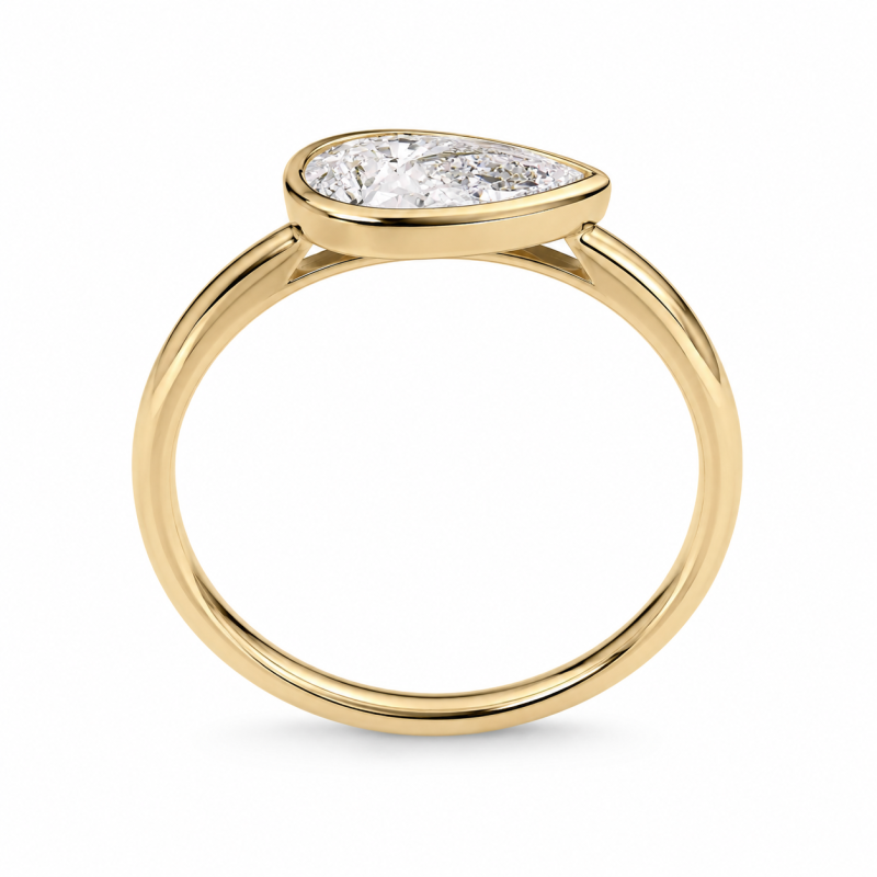 Anillo de compromiso solitario de plata de ley con diamante cultivado en laboratorio de talla pera y baño de oro amarillo, engaste horizontal.-3