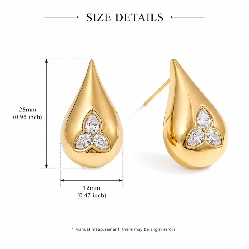 Sterling Silver with Yellow Gold Plated Pear Cut Moissanite Half PaveTeardrop Stud Earrings-4