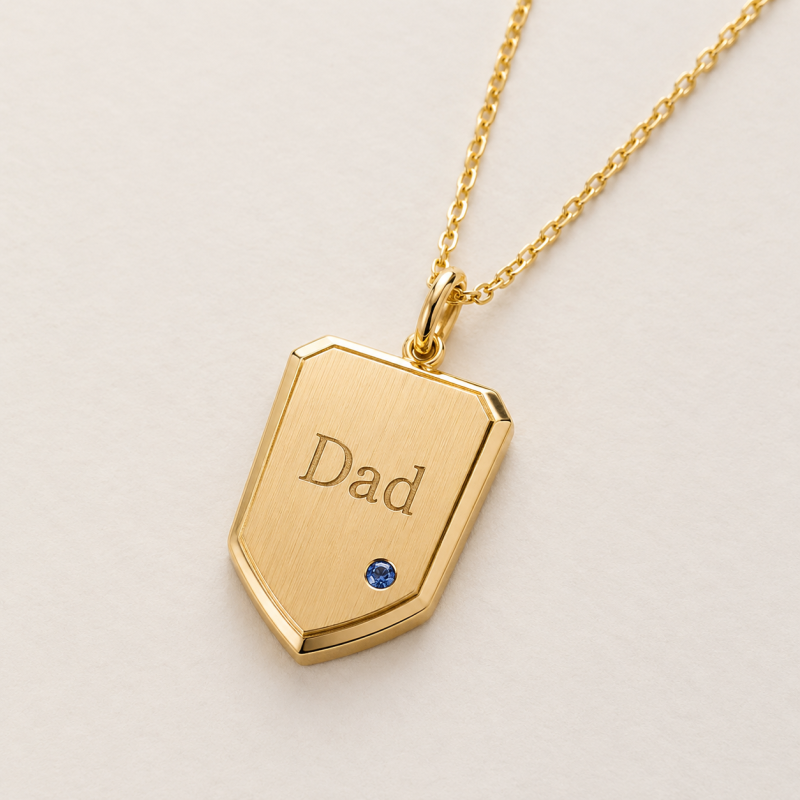 18K Gold Personalized Birthstone & Engravable Pendant Necklace for Men-3