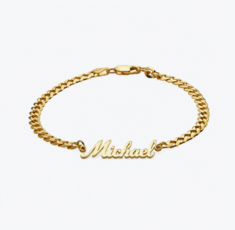 10K Gold Personalized Classic Name Charm Bracelet for Men-1