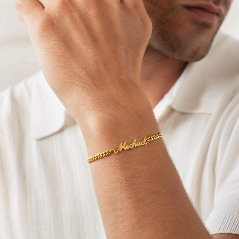 10K Gold Personalized Classic Name Charm Bracelet for Men-2