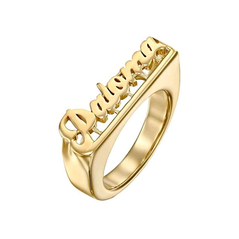 Bague en argent sterling avec nom classique personnalisé plaqué or jaune-2