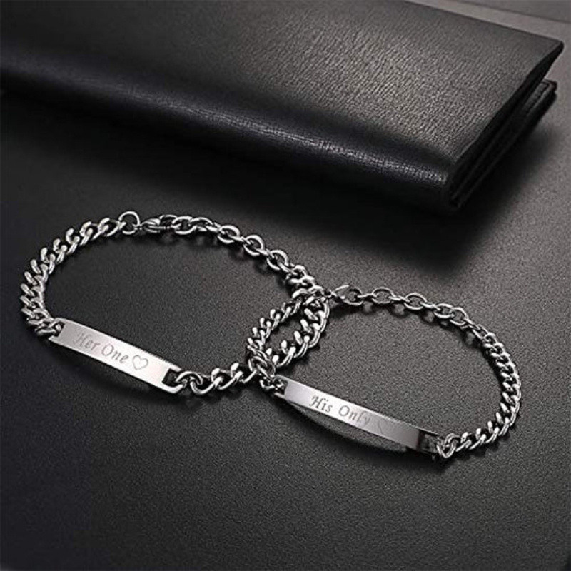 Pulsera de identificación de pareja en plata de ley con baño de oro amarillo y grabado personalizado-6