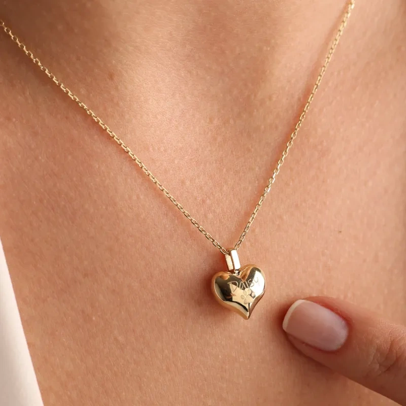 Collier urne en forme de cœur pour cendres en argent sterling plaqué or jaune avec gravure personnalisée-2