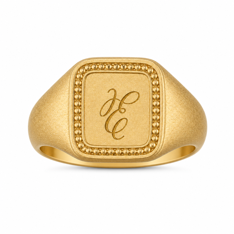 Sterling Silver with Yellow Gold Plated Personalized Initial Letter Signet Ring for Men-8