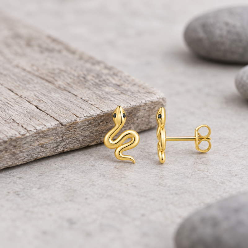 Pendientes de serpiente con cristales redondos tallados, chapados en oro amarillo y plata de ley.-4