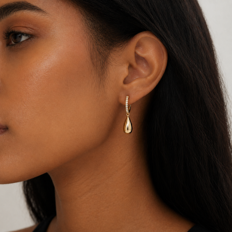Sterling Silver with Yellow Gold Plated Round Cut Cubic Zirconia Half Pave Teardrop earrings-2