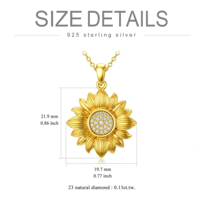 Halskette aus Sterlingsilber mit gelbvergoldeter, rund geschliffener Diamant-Sonnenblumenanhänger-5