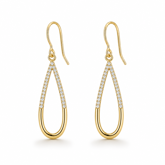 Pendientes de lágrima con media pavé de moissanita de corte redondo, chapados en oro amarillo sobre plata esterlina